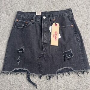 NEW Levis Women's 25 Black Destressed Mini Skirt Jean MSRP 128 Raw Hem